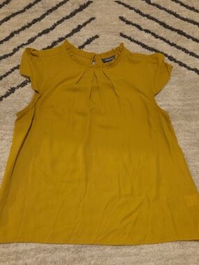 Modcloth Mustard Yellow Pleated Short Sleeve Blouse
